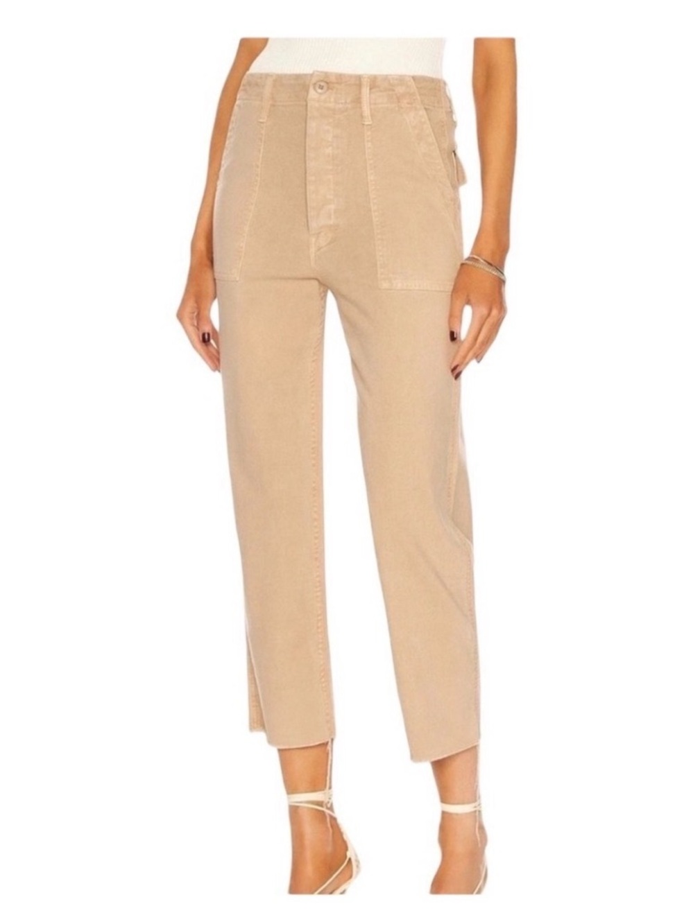 Mother Patch Pocket Khaki Raw Hem Pants Size 26